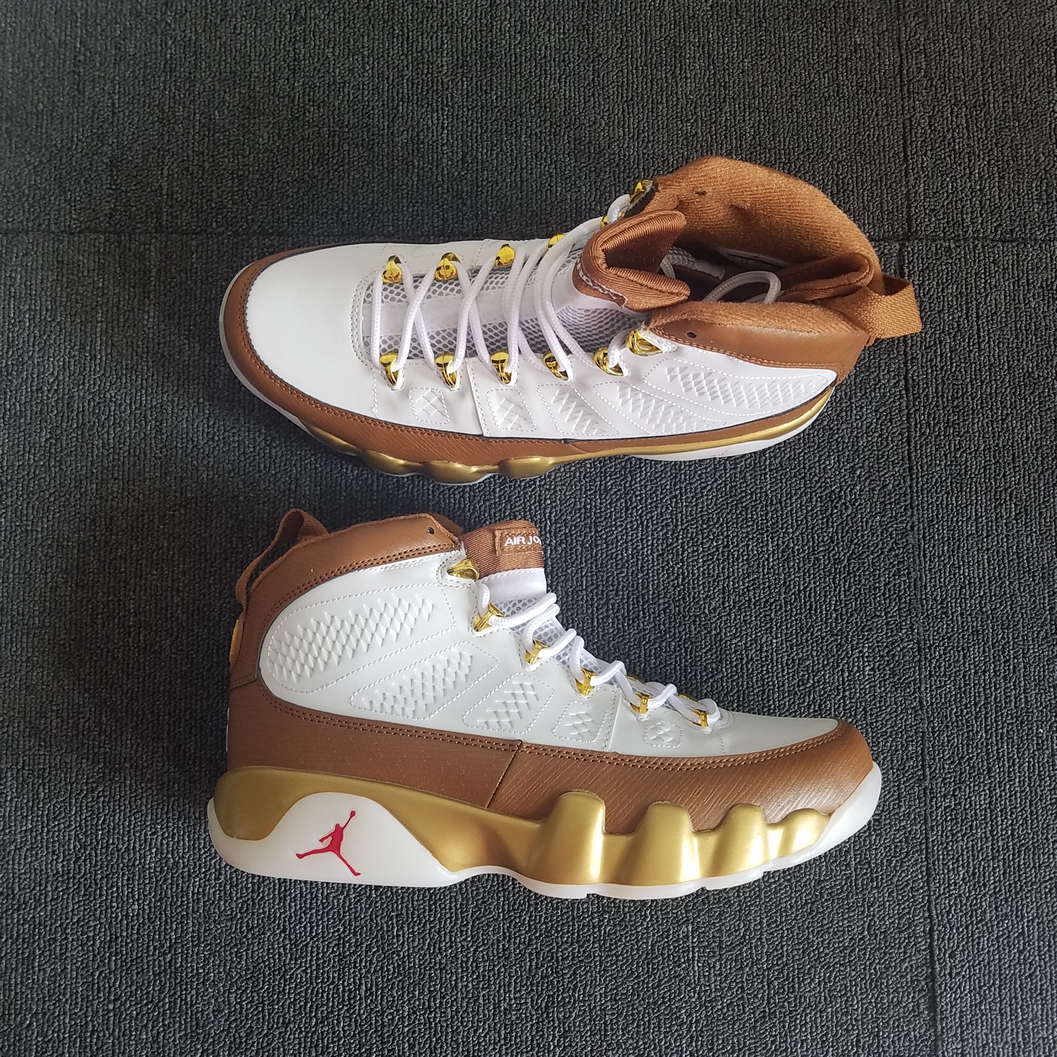 New Air Jordan 9 Retro White Brown Gold Shoes - Click Image to Close